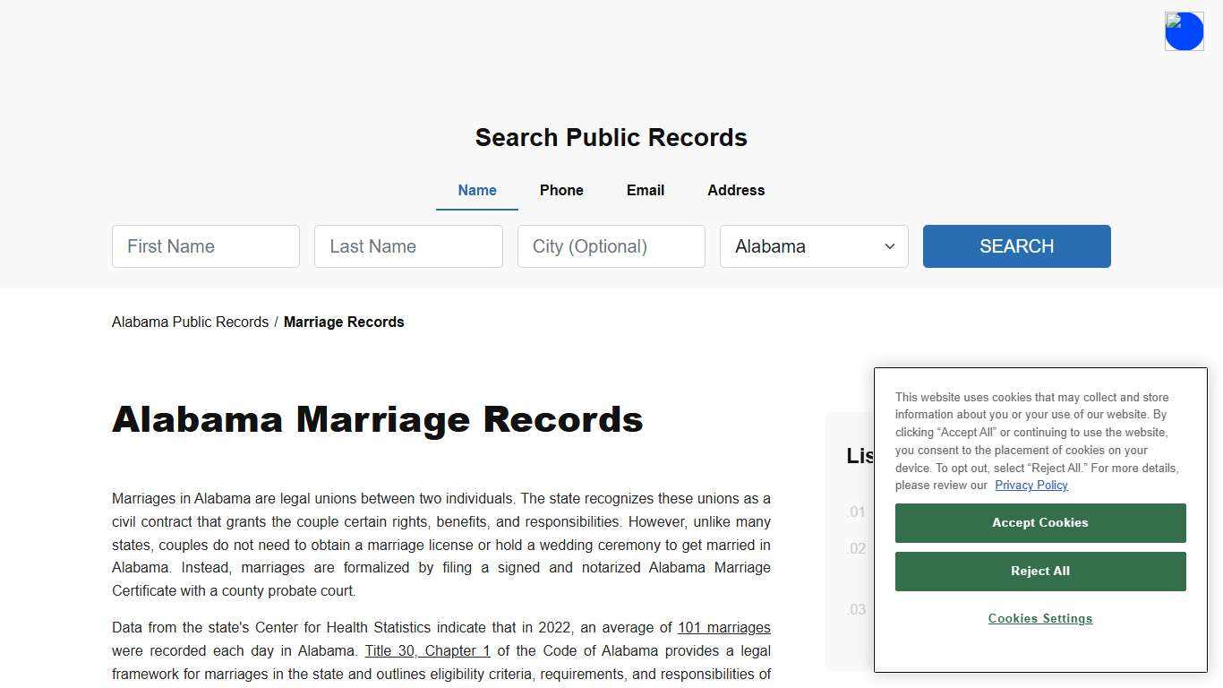 Alabama Marriage Records Search - Licenses & Certificates