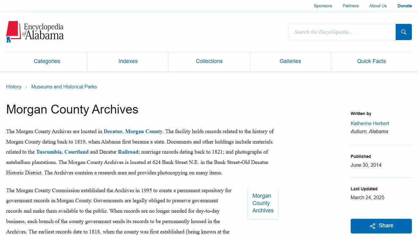 Morgan County Archives - Encyclopedia of Alabama